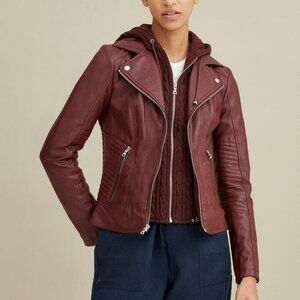 NWT GUESS vegan leather burgundy red jacket size M
